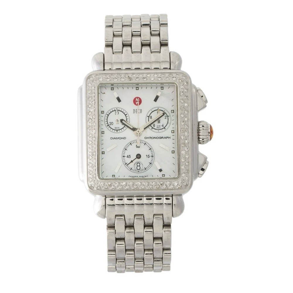 Michele Stainless Steel and Diamond Deco Chronograph Watch